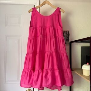 KALITA pink cotton tiered scoop back babydoll sleeveless mini dress‎